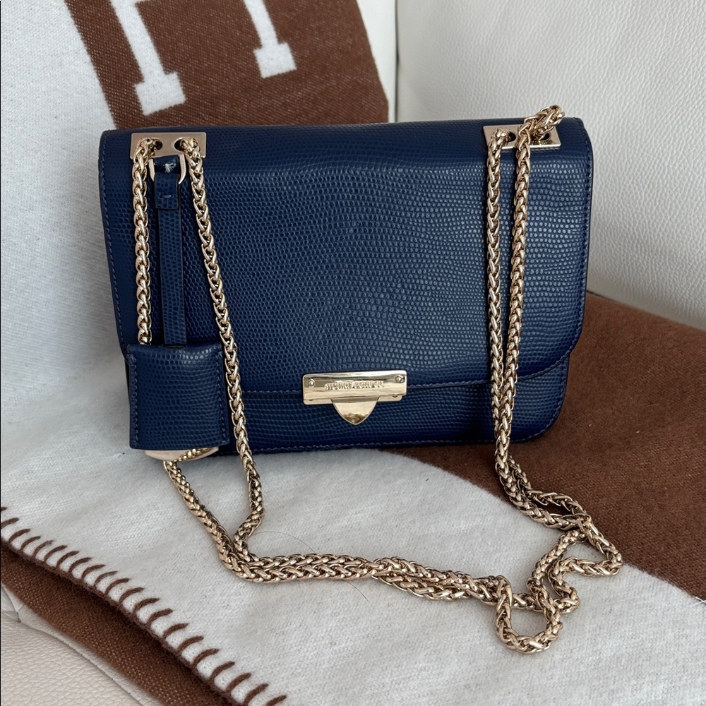 Henri Bendel COLLECTIBLE  Navy Leather Crossbody with Gold Chain